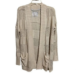Element Skateboarding Long Cardigan Sweater Size Large Striped Beige Crochet